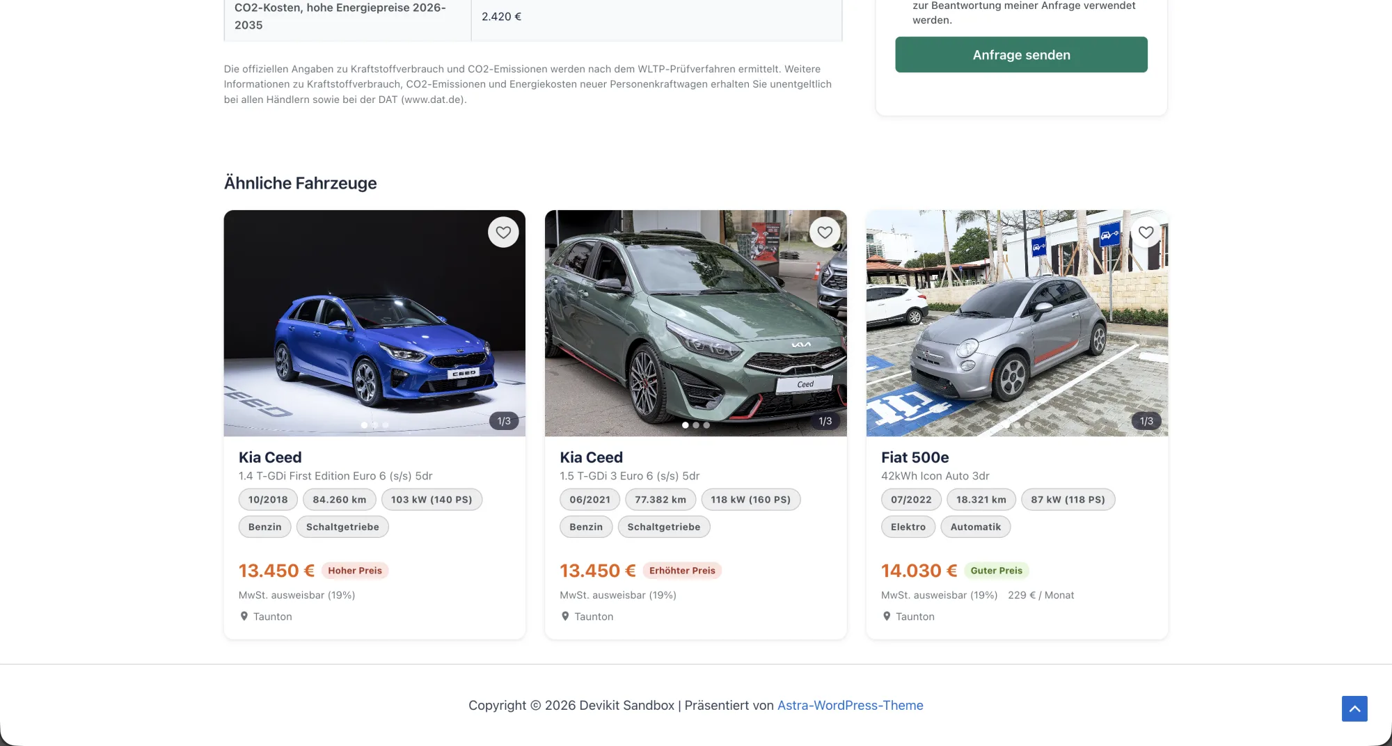 mobile.de WordPress Integration: Verbrauchshinweis und ähnliche Fahrzeuge unter der Fahrzeugseite